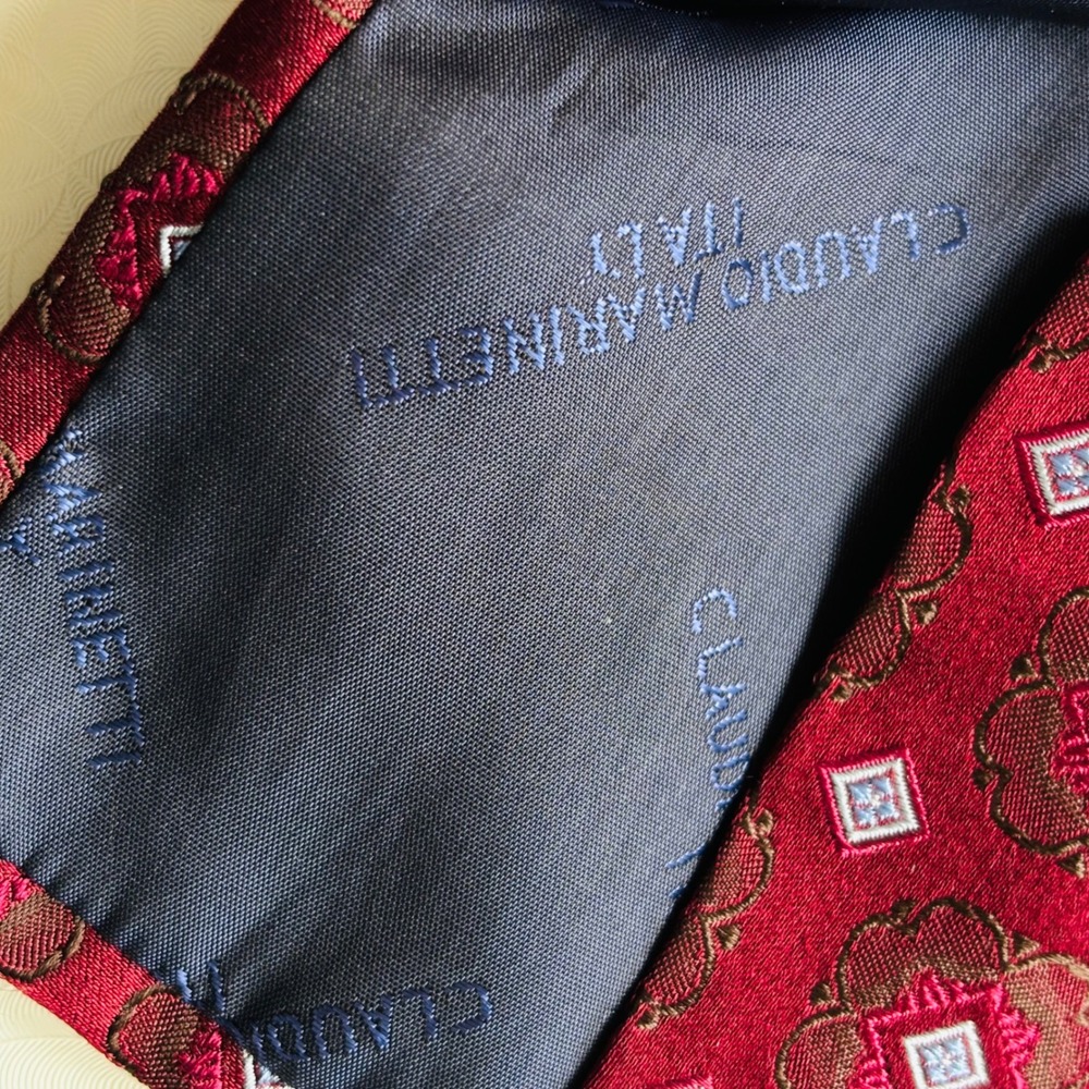 Claudio Marinetti Silk Tie Italy Red Floral Geometric Pattern Men's Luxury 60.5" - Picture 5 of 9
